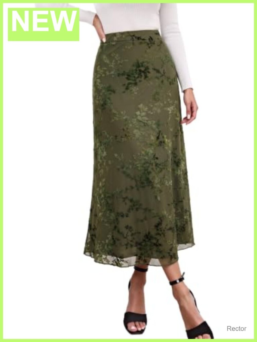 Mesh Floral Midi Skirt A-Line High Waist Gothic Y2K